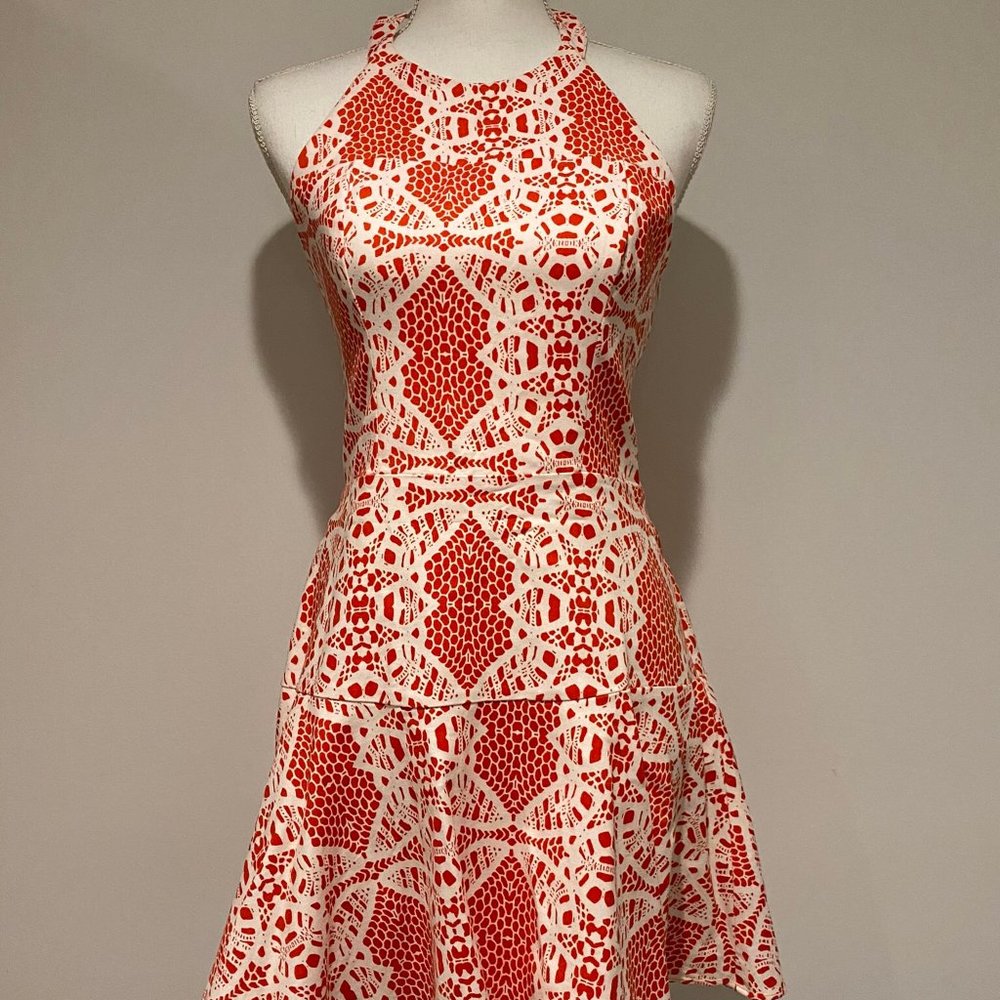 Parker High Neck Halter Mini Dress in Red + White